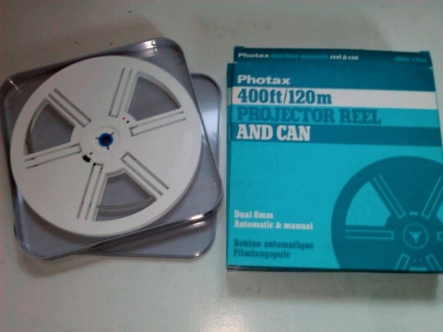 New! 400' MOVIE PROJECTOR FILM REEL, CAN, & ADAPTER PLUG for SUPER 8  REGULAR 8mm 